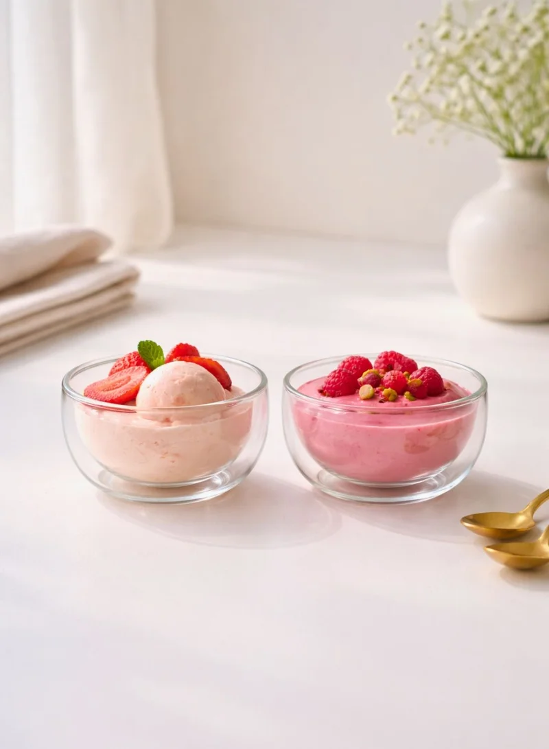 1Chase 200 ML Double Wall Dip Bowls Set of 2, 200ML Borosilicate Glass Serving Bowls, Heat Resistant Insulated Bowls for Sauce, Snacks, Dessert, Condiments  | Best Price UAE
